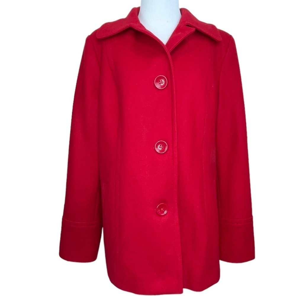 London Fog Red Wool Blend Pea Coat Single Button L